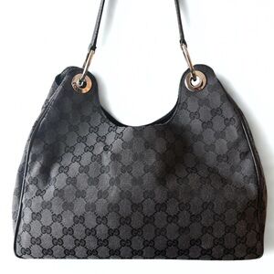Gucci Black GG Monogram Shoulder Bag with Gold Hardware